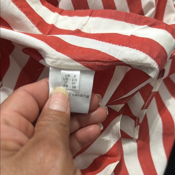 Palmer / Harding Red and White Size 4 Striped Asimetrical Long Sleeve Blouse - Picture 13 of 13